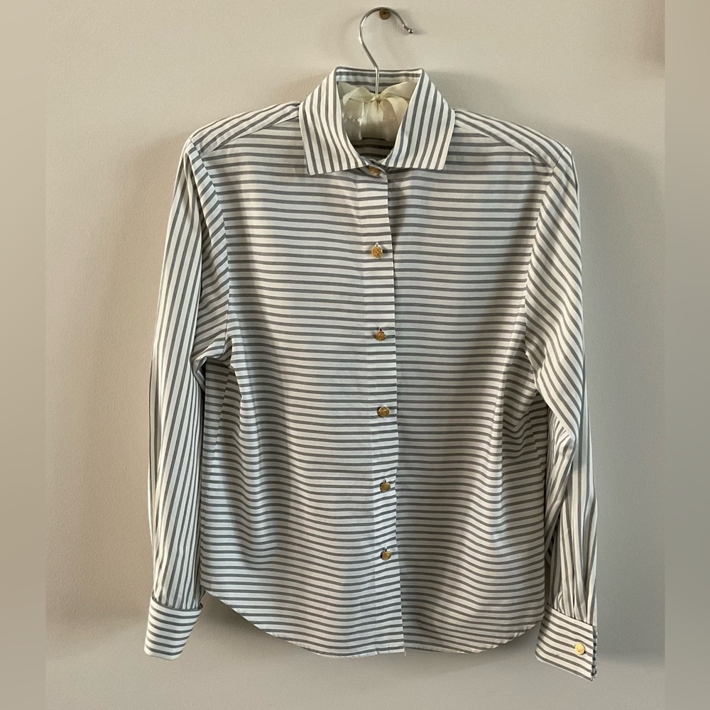 Talbots Vintage Classic Horizontal Striped Blouse, White/Black, Size 4P